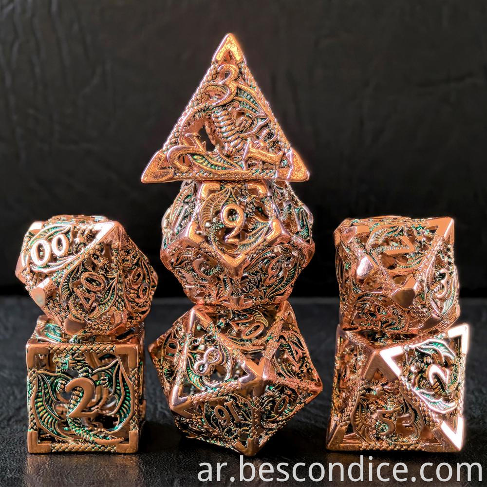 Copper Hollow Metal Dice With Gem Green